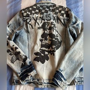 Reason skulls and roses graphic denim jacket